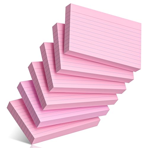 Karteikarten, 300 Stück, 7,6 x 12,7 cm, schwere, linierte rosa Karteikarten, Lernkarten für Schule, Uni, Büro und Zuhause, langlebige Notizkarten mit linierten Linien von Nichela