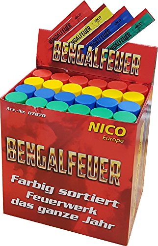 Nico 24 Bengalfeuer Rot, Blau, grün, Gelb im Verkaufsdisplay f Bengalo Party von Aktivhandel von Nico
