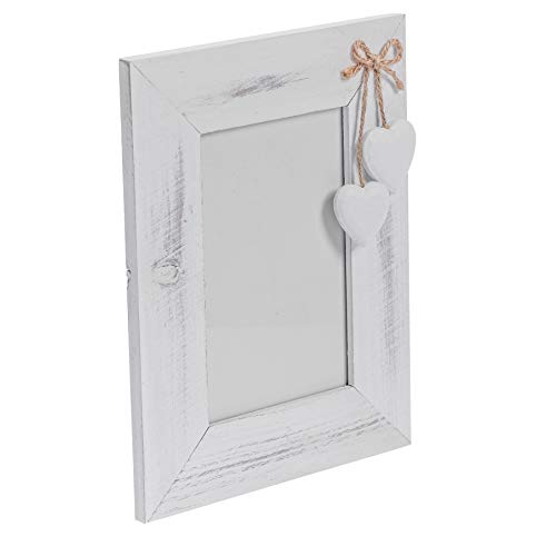 Nicola Spring Freistehende weiße Fotorahmen passend für Fotogröße 10 x 15 cm (4 x 6 Zoll) – 2er-Pack – weiße herzförmige Fensterläden, natürlicher Holz-Bilderrahmen, freistehender Posterrahmen von Nicola Spring