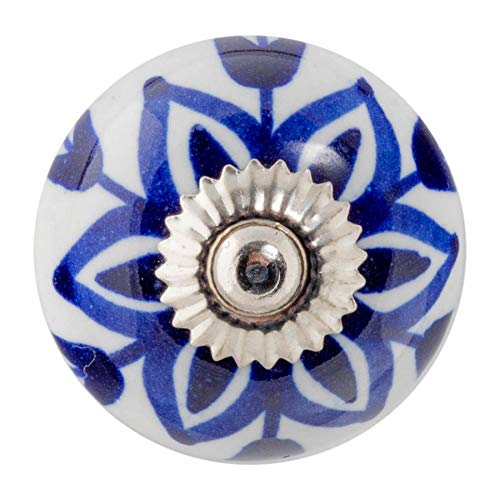 Nicola Spring Möbelknopf aus Keramik - Blumendesign - Dunkelblaue Blume von Nicola Spring