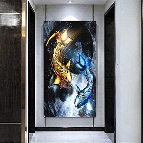 DIY Diamant Malerei von Leinwandbild Nummer Kit, 5D Goldener Karpfen Diamond Painting Vollbohrer Stickerei Malerei für Home Wand Decor (70 * 100cm) von Nicole Knupfer