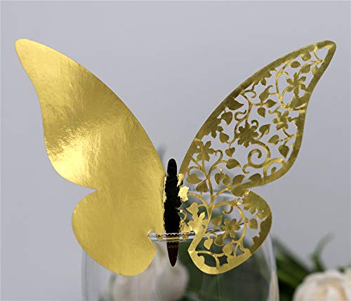 Nicole Knupfer 100 Stücke Schmetterling Tischkarten Namenskarten Glasanhänger Wandsticker Tischdeko Hochzeit Party Deco (Reflektierendes Gold) von Nicole Knupfer