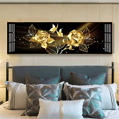 Nicole Knupfer 5D Diamant Painting Kit Full Bohrer Golden Rose Diamond Painting Strass Malerei Wohnzimmer Schlafzimmer Wanddekoration (120x35cm) von Nicole Knupfer