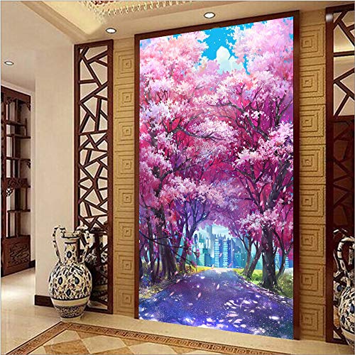 Nicole Knupfer 5D Diamond Painting, Kirschbaum Kirschblüte Landschaft, Full Bohrer Diamant Set Zeichnung Großer DIY Stickerei Wohnung Dekoration (70x140cm) von Nicole Knupfer