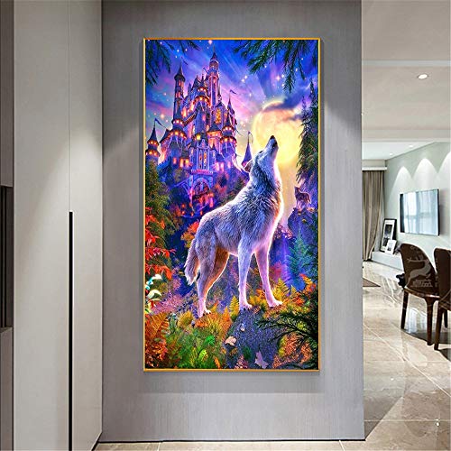 Nicole Knupfer Diamant Malerei DIY 5D Diamond Painting Diamant Painting Bilder Kits Full Drill Stickerei Malerei für Home Wand Decor gemälde Kreuzstich Wolf und Mond (60x100cm) von Nicole Knupfer