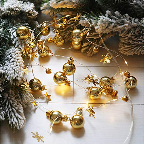 Nicole Knupfer LED Weihnachtskugeln Lichterkette, Dekorative 2m 20er LED Christbaumkugeln, Batteriebetrieben Weihnachtslichterkette für Weihnachten (Gold) von Nicole Knupfer