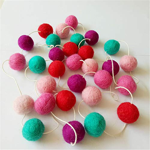 Nicole Knupfer Wolle Filz Ball Girlande Bunte Pom Pom Girlande 2m Lang 30 Filzbälle Girlanden für Wand Christbaum Schmuck Baby Dusche Party (Rosa+Rose Rot+Lila+Rot+Grün) von Nicole Knupfer