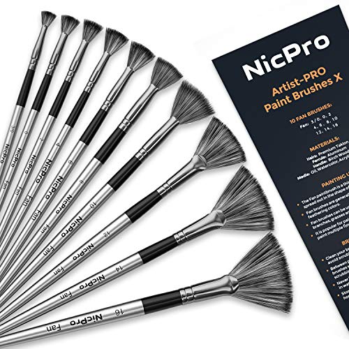 Nicpro 10 Stück Nylon Fächerpinsel-Set Malen Pinsel Set Künstler Pinsel für Acryl, Aquarell, Öl, Malen nach Zahlen, Miniatur Modell, Nageldesign von Nicpro