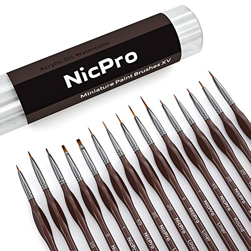 Nicpro Feiner Detail Pinsel Set, 15 Stück Pinselset Malen für Professionelle Künstler für Acryl, Aquarell, Öl, Malen nach Zahlen, Miniatur Modell, Nageldesign, Detailmalereien mit Halter Tasche Braun von Nicpro