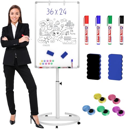 Nicpro Flipchartständer mobiles Whiteboard, 90 x 60 cm Whiteboard Magnetisch, höhenverstellbare Stehtafel, Magnettafel mit 8 Stiften, Radiergummi, Magnet für Büro, Zuhause, Klassenzimmer, Unterricht von Nicpro