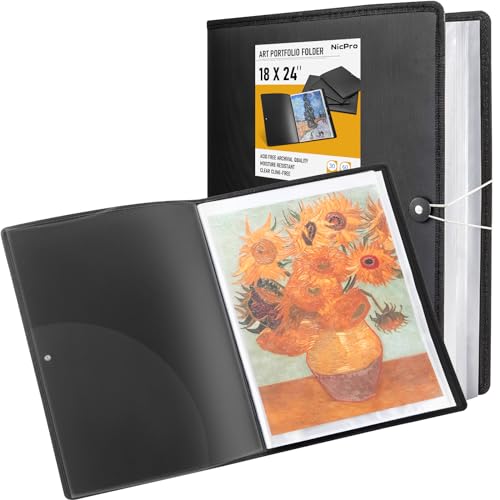 Nicpro Große Kunst-Portfolio-Mappe, 45,7 x 61 cm, 30 Taschen, 60 Seiten, Künstler-Portfolio-Mappe mit transparenten Kunststoffhüllen, Präsentationsaufbewahrungsbuch für Kinder und Künstler, von Nicpro