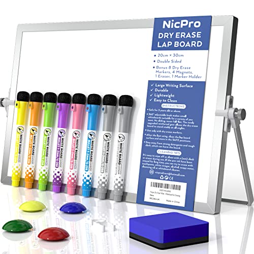 Nicpro Trockenlöschung Mini Whiteboard A4, Doppelseitiges Magnetische Desktop Schreibtafel mit Ständer, Stiften, Tragbare Staffelei Whiteboard für Kinder, Studenten, Schulbedarf, Büro (20 x 30 cm) von Nicpro