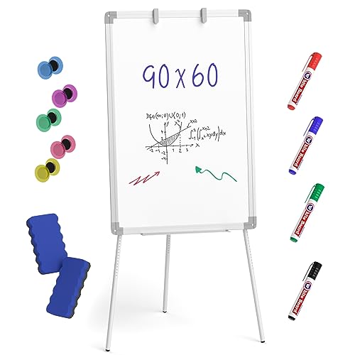 Nicpro Whiteboard Flipchart Ständer, 90 x 60 cm Magnetisch Trockener Weißes Board mit 4 Stiften, Radiergummi, Magnet, Höhenverstellbare tragbare Schreibstaffner für Kinder der Kinderstudentin von Nicpro