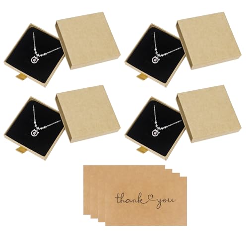 4 Stück 8× 8× 1,7 cm Kleine Geschenkbox mit Karten Geschenkbox für Armbänder Halskette, Schmuck Geschenkbox Schmuckverpackungen(Kraft) von Nideen