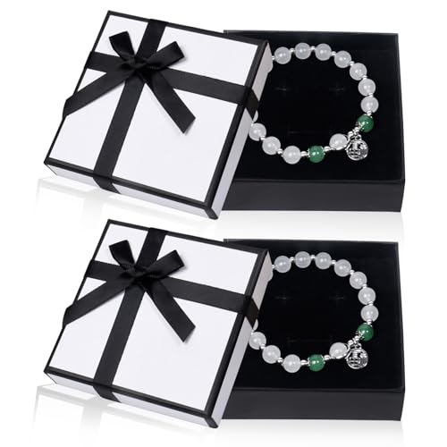 Nideen 2 Stück Geschenkbox Schmuck, 9× 9× 3cm Geschenkbox Armband Halsketten Geschenkschachtel Schmuckschatulle Geschenkbox mit Deckel Geschenkbox klein, Ringbox, Ohrringbox(Weiß) von Nideen