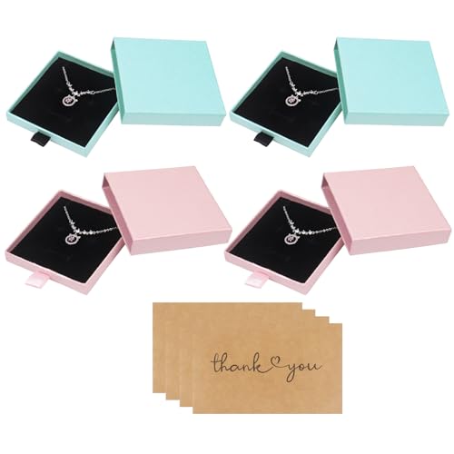 Nideen 4 Stück 8× 8× 1,7 cm Kleine Geschenkbox mit Karten Geschenkbox für Armbänder Halskette, Schmuck Geschenkbox Schmuckverpackungen(Rosa, Blau) von Nideen