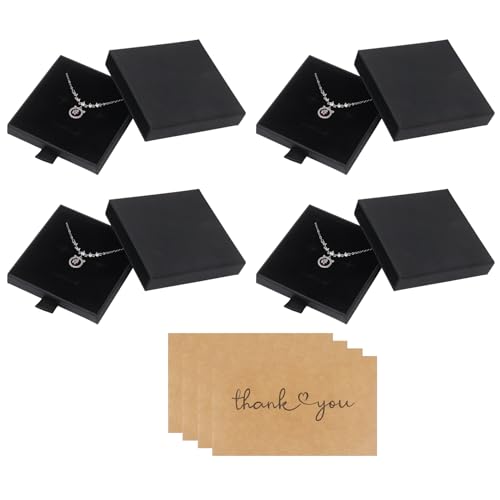 Nideen 4 Stück 8× 8× 1,7 cm Kleine Geschenkbox mit Karten Geschenkbox für Armbänder Halskette, Schmuck Geschenkbox Schmuckverpackungen(Schwarz) von Nideen