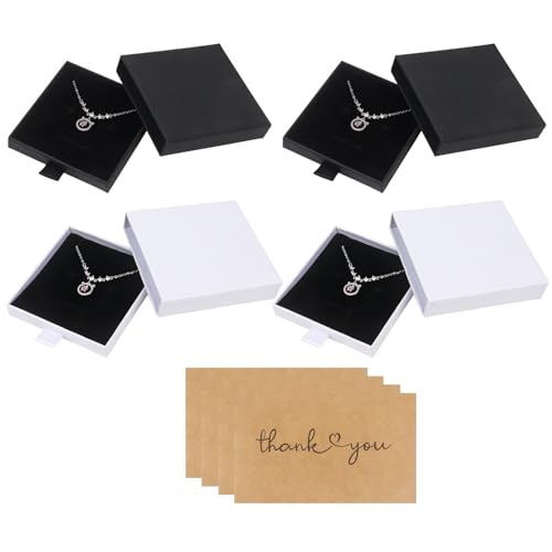 Nideen 4 Stück 8× 8× 1,7 cm Kleine Geschenkbox mit Karten Geschenkbox für Armbänder Halskette, Schmuck Geschenkbox Schmuckverpackungen(Schwarz, Weiß) von Nideen