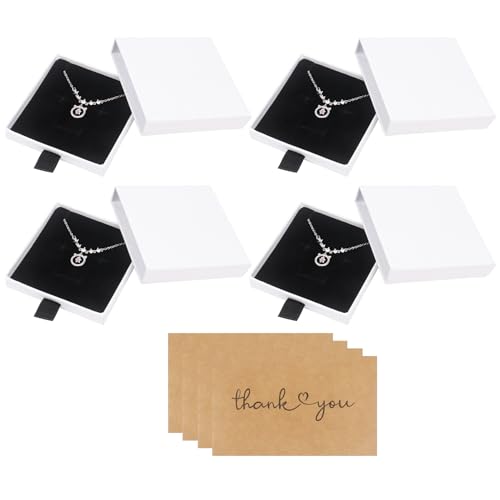 Nideen 4 Stück 8× 8× 1,7 cm Kleine Geschenkbox mit Karten Geschenkbox für Armbänder Halskette, Schmuck Geschenkbox Schmuckverpackungen(Weiß-02) von Nideen