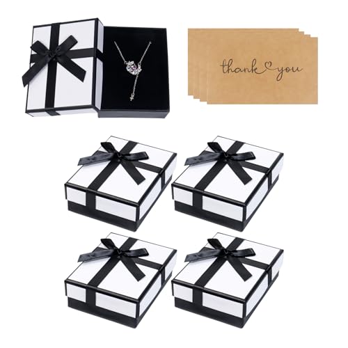 Nideen 4 Stück Schmuck Geschenkbox mit Schleife, Schmuckschatulle Klein Geschenkbox mit Deckel für Halskette, Ohrringe, Armband 9× 7× 3cm(Weiß) von Nideen