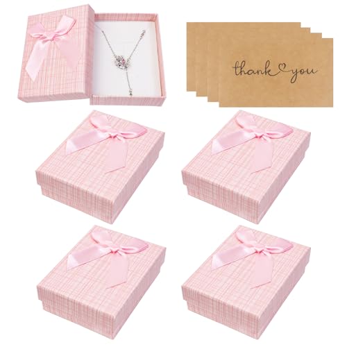 Nideen 4 Stück kleine Geschenkboxen mit Karten, 9× 7× 3cmHalskette Ohrring Geschenkbox Schmuckschachtel Schmuckverpackungen mit Deckel für Schmuck Display(Rosa) von Nideen