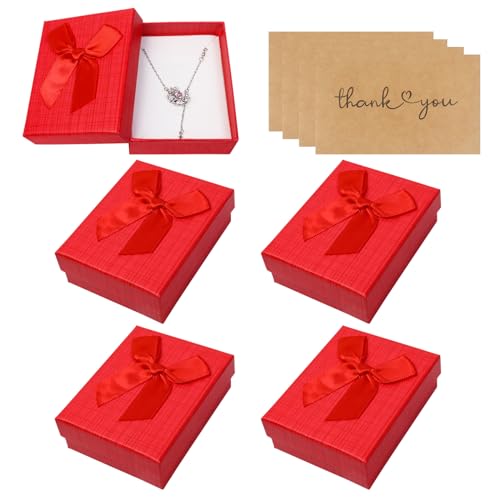 Nideen 4 Stück kleine Geschenkboxen mit Karten, 9× 7× 3cmHalskette Ohrring Geschenkbox Schmuckschachtel Schmuckverpackungen mit Deckel für Schmuck Display(Rot) von Nideen