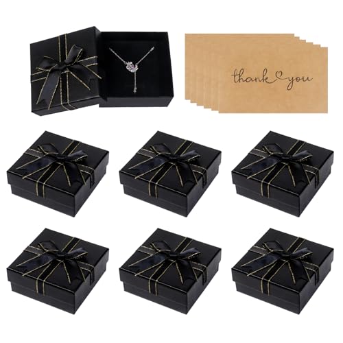 Nideen 6 Stück Schmuck Geschenkbox 7,5× 7,5× 3,5 cm Geschenkboxn Schmuckschachtel mit Schleife Geschenkschachtel für Halskette Ring Geschenke Schmuckverpackungen(Schwarz) von Nideen