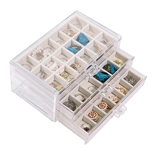 Nideen Acryl Schmuckschatulle Schmuckkästchenmit 3 Schubladen, Ohrring Aufbewahrung Schmuckkästchen Ahrringe Schmuck Organizers, Beige von Nideen