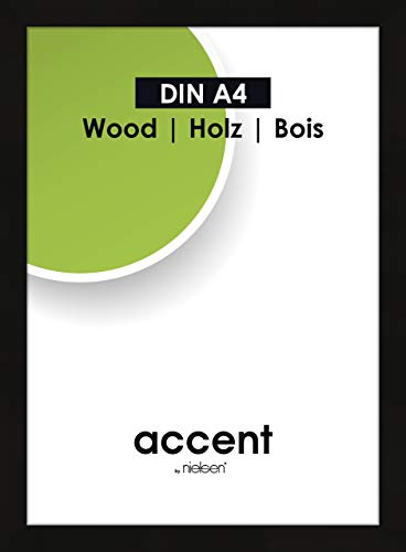 accent by nielsen Bilderrahmen, 21 x 29,7 cm (A4), Holz, Schwarz, Dokumentenrahmen zum Aufhängen im Hoch- & Querformat, Echtglas, Accent Wood von accent by nielsen