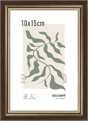 accent by nielsen Bilderrahmen, 10 x 15 cm, Holz, Braun, Fotorahmen zum Auftstellen und Aufhängen im Hoch- & Querformat, Echtglas, Ascot von accent by nielsen