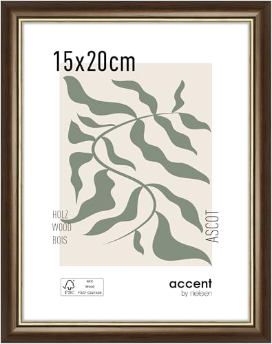 accent by nielsen Bilderrahmen, 15 x 20 cm, Holz, Braun, Fotorahmen zum Auftstellen und Aufhängen im Hoch- & Querformat, Echtglas, Ascot von accent by nielsen