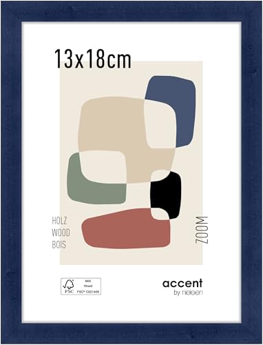 accent by nielsen Bilderrahmen, 13 x 18 cm, Holz, Blau, Fotorahmen zum Auftstellen und Aufhängen im Hoch- & Querformat, Echtglas, Zoom von accent by nielsen