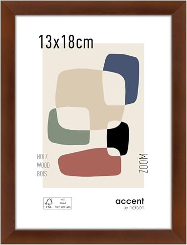 accent by nielsen Bilderrahmen, 13 x 18 cm, Holz, Walnuss, Fotorahmen zum Auftstellen und Aufhängen im Hoch- & Querformat, Echtglas, Zoom von accent by nielsen