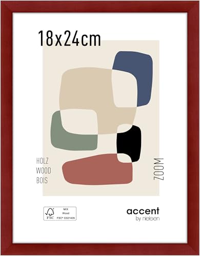 accent by nielsen Bilderrahmen, 18 x 24 cm, Holz, Rot, Fotorahmen zum Auftstellen und Aufhängen im Hoch- & Querformat, Echtglas, Zoom von accent by nielsen