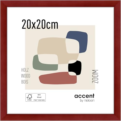 accent by nielsen Bilderrahmen, 20 x 20 cm, Holz, Rot, Fotorahmen zum Auftstellen und Aufhängen im Hoch- & Querformat, Echtglas, Zoom von accent by nielsen