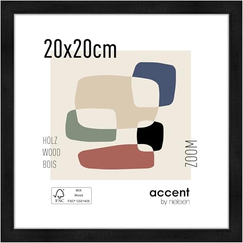 accent by nielsen Bilderrahmen, 20 x 20 cm, Holz, Schwarz, Fotorahmen zum Auftstellen und Aufhängen im Hoch- & Querformat, Echtglas, Zoom von accent by nielsen