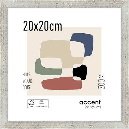 accent by nielsen Bilderrahmen, 20 x 20 cm, Holz, Silber, Fotorahmen zum Auftstellen und Aufhängen im Hoch- & Querformat, Echtglas, Zoom von accent by nielsen