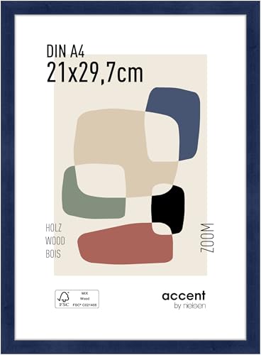 accent by nielsen Bilderrahmen, 21 x 29,7 cm (A4), Holz, Blau, Dokumentenrahmen zum Aufhängen im Hoch- & Querformat, Echtglas, Zoom von accent by nielsen