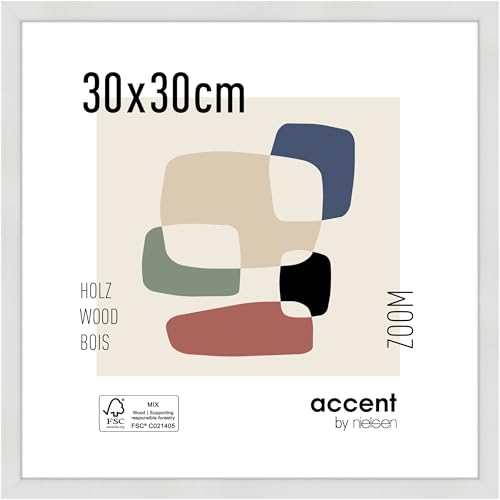 accent by nielsen Bilderrahmen, 30 x 30 cm, Holz, Weiß, Rahmen zum Aufhängen im Hoch- & Querformat, Echtglas, Zoom von accent by nielsen