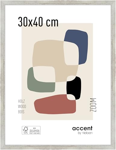 accent by nielsen Bilderrahmen, 30 x 40 cm, Holz, Silber, Fotorahmen zum Aufhängen im Hoch- & Querformat, Echtglas, Zoom von accent by nielsen