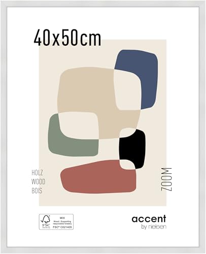 accent by nielsen Bilderrahmen, 40 x 50 cm, Holz, Weiß, Posterrahmen zum Aufhängen im Hoch- & Querformat, Echtglas, Zoom von accent by nielsen