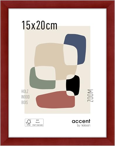 accent by nielsen Bilderrahmen, 15 x 20 cm, Holz, Rot, Fotorahmen zum Auftstellen und Aufhängen im Hoch- & Querformat, Echtglas, Zoom von accent by nielsen