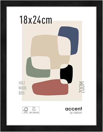 accent by nielsen Bilderrahmen, 18 x 24 cm, Holz, Schwarz, Fotorahmen zum Auftstellen und Aufhängen im Hoch- & Querformat, Echtglas, Zoom von accent by nielsen