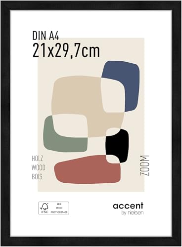 accent by nielsen Bilderrahmen, 21 x 29,7 cm (A4), Holz, Schwarz, Dokumentenrahmen zum Aufhängen im Hoch- & Querformat, Echtglas, Zoom von accent by nielsen