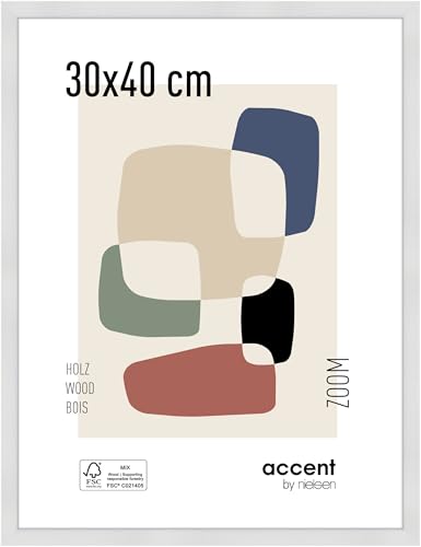 accent by nielsen Bilderrahmen, 30 x 40 cm, Holz, Weiß, Fotorahmen zum Aufhängen im Hoch- & Querformat, Echtglas, Zoom von accent by nielsen