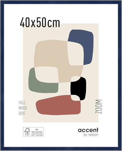 accent by nielsen Bilderrahmen, 40 x 50 cm, Holz, Blau, Posterrahmen zum Aufhängen im Hoch- & Querformat, Echtglas, Zoom von accent by nielsen