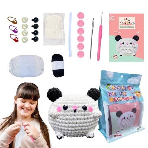 Niesel Häkel-Starter-Set für Anfänger-Kinder, Strick-Set für Anfänger-Kinder - Plüschtier-Häkelpaket mit Garn - Schritt-für-Schritt-Handwerks-Strickset, Welpenpuppe, Schlüsselanhänger für von Niesel