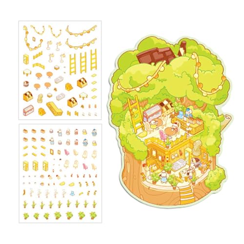 Niesel Miniatur -Szenenaufkleber -Set, Miniatur -Szenenaufkleber - 3D Landscape Notebook Sticker,Kreative Möbelszenenabziehbilder Cartoon Kleberpapier für Wand von Niesel