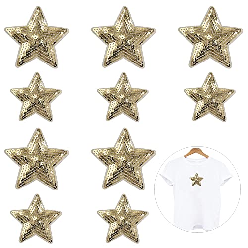 Nifocc Stars Appliques Pailletten Patches Stars Bestickter Aufnäher Aufbügeln Flicken für Kleidung Jeans Jacken Hüte Taschen Rucksäcke Schuhe Dekorationen - Gold Große Klein 10 Stk von Nifocc