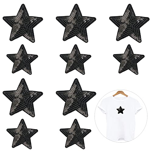 Nifocc Stars Appliques Pailletten Patches Stars Bestickter Aufnäher Aufbügeln Flicken für Kleidung Jeans Jacken Hüte Taschen Rucksäcke Schuhe Dekorationen - Schwarz Große Klein 10 Stk von Nifocc